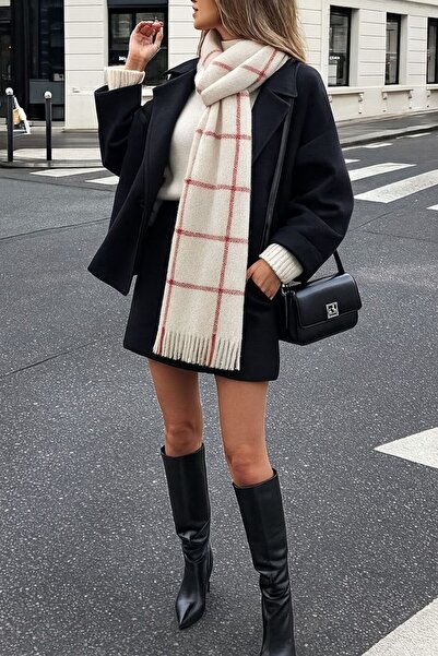 sf collection Women's Square Patterned Soft Textured Winter Scarf