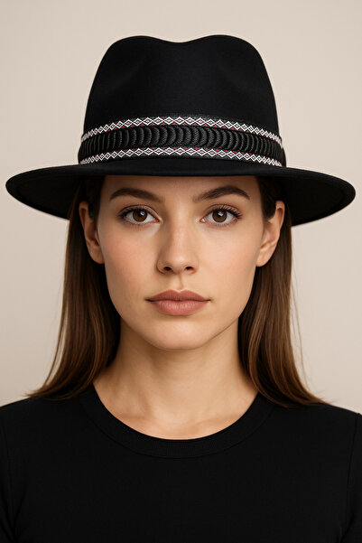 CosmoOutlet Black Women's Panama Fedora Hat with Adjustable Inside Mesh Band Detail