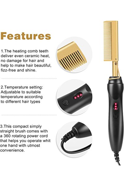Generic WavesDigital Gold Plated Heated Styling Comb - Electric Hot Straightening Heat Comb (ELTERAZONE)