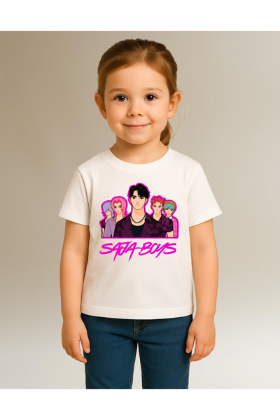 mixxi fashion Kpop Demon Hunters Saja Boys Short Sleeve Printed Girls' T-Shirt (4-13 Years)