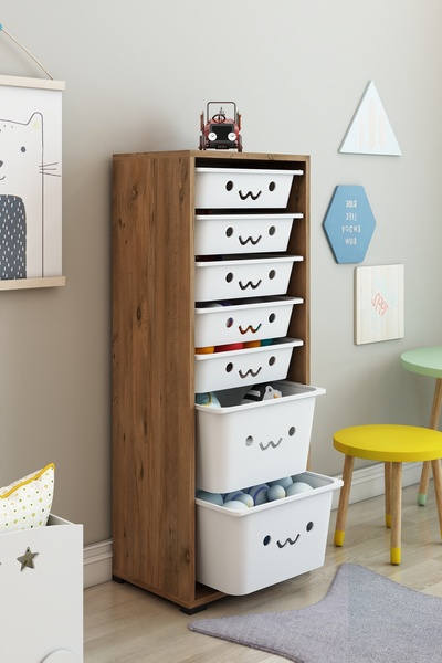 DEKOZUM KİDS 7 Sepetli Gülücüklü Oyuncak Dolabı Oyuncak Kutusu Oyuncak Saklam...