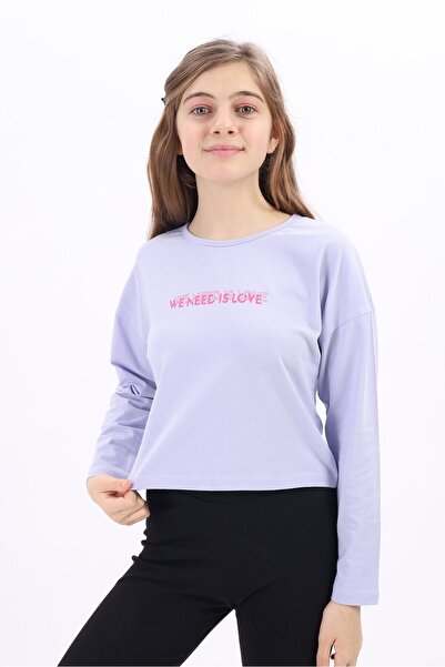 Toontoy تي شيرت بناتي مطبوع بأكمام طويلة وياقة دائرية