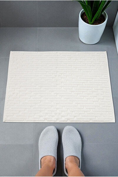 ihvan online Brick Patterned 2-Piece Foot Towel - 50X70 cm - Water Absorbent Bath Mat Set - White