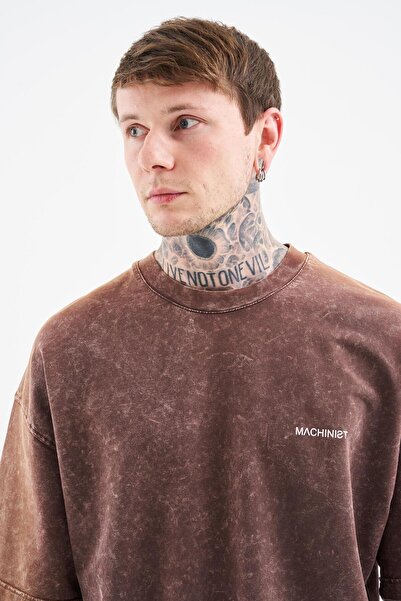 Machinist Men's Luxury Basic Washable Oversized T-Shirt with Brown Effect