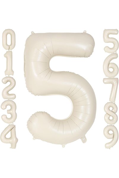 Folyo Balon 5 Rakamı Helyum uyumlu Balon 76 Cm Krem Renk