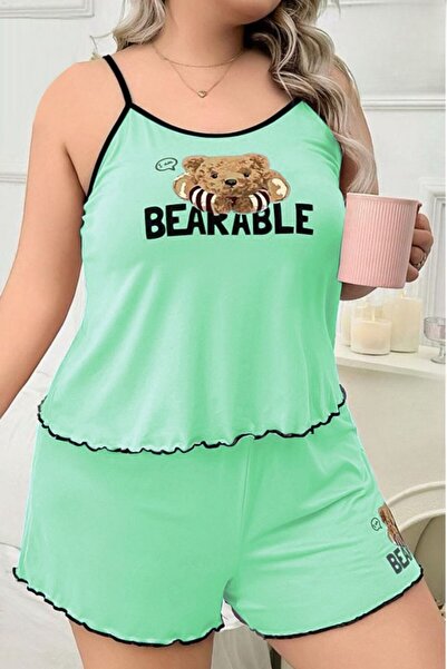 TREN Bear Print Pajama Set Women Cami Tank Top Shorts Two Piece Sleepwear Cute Loungewear Nightwear