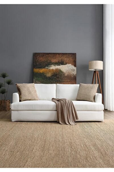 Monolisse Husă pentru pernă din pânză, 6 bucăți, în carouri, maro, rezistentă la lichide, rezistentă la pete, 45 x 45 cm