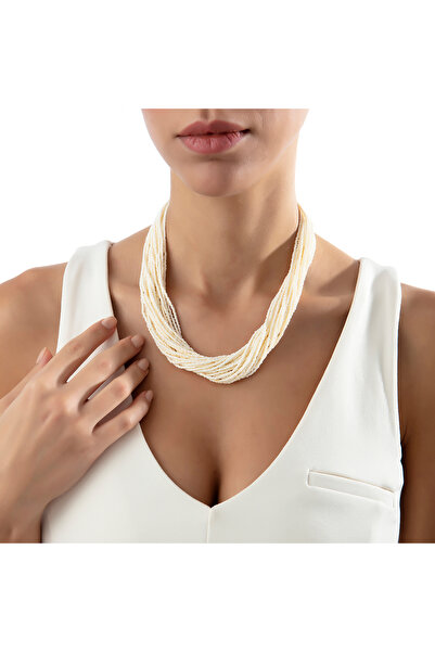 Pinart Multiple Sand Beads Beige Stylish Women Necklace Pnrtb001451