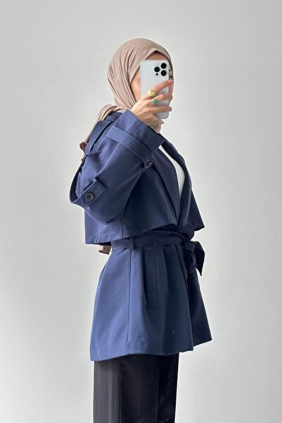 lamelif Κοντό παλτό με επένδυση ώμου Σκούρο μπλε