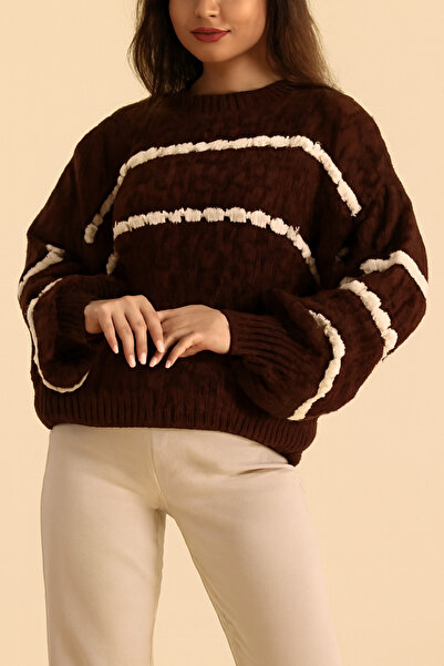 AURRARİ Pulover de tricotat pentru femei cu tricotaj cu aspect dantelat dungi...