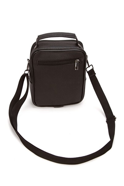 Newish Men's Black Faux Leather Crossbody Bag with Phone Compartment