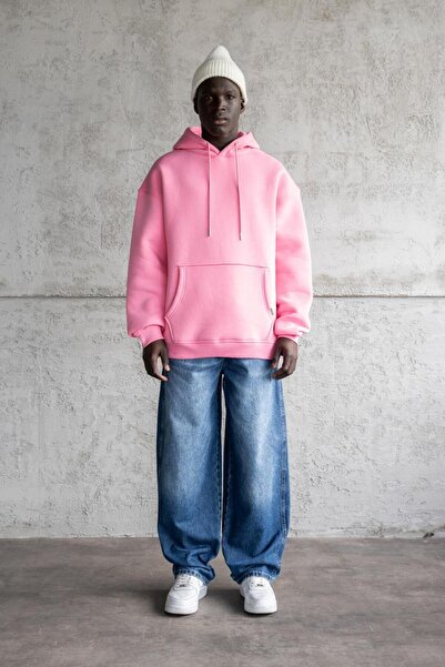 Machinist Men's Oversized Basic Hooded Sweatshirt Pink