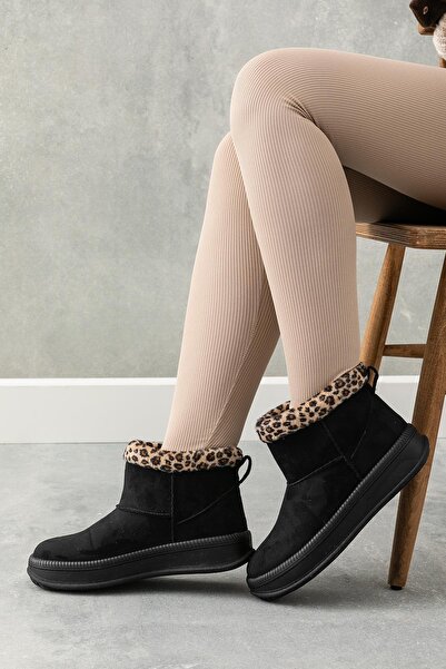 Golder Γυναικείες χειμερινές μπότες με αντιολισθητική σόλα με μαύρη λεοπάρδαλη επένδυση από μαλλί