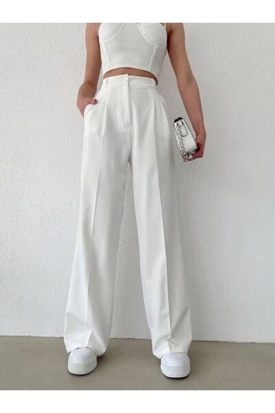 HA-KA GİYİM Women's Palazzo Pleated High Waist Imported Fabric Doubleface High-Quality Product Does Not Shrink or Fade