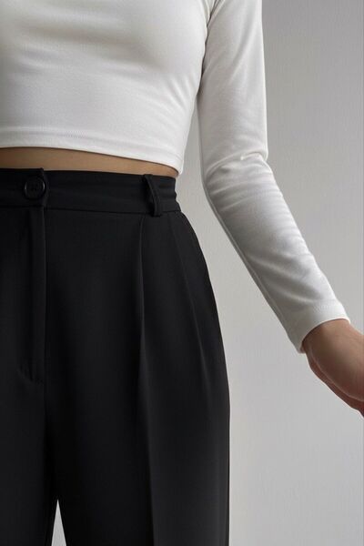 HA-KA GİYİM Women's Palazzo Pleated High Waist Imported Fabric Doubleface High-Quality Product Does Not Shrink or Fade