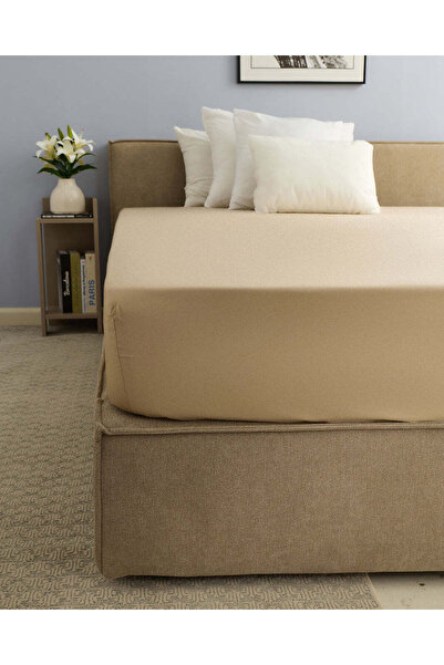 REDTAG Beige Plain Fitted Sheet (Twin Size)