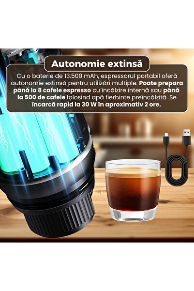 FAMIFY Portable Espresso Machine, 13500 mAh Battery, Fast Heating 92°C, App Control, Compact Design, Black