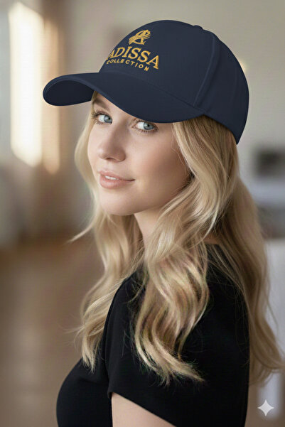 adissa collection Lüks Gabardin 16/12 Kumaş Unisex Gold Nakışlı Lacivert Cap ...