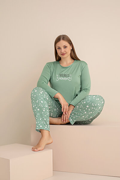 rindahomewear Women's Plus Size Star Milan Knitted Long Sleeve Embroidered Wo...