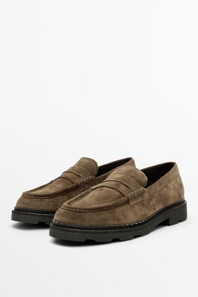 Massimo Dutti Deri maskeli tırtıklı taban mokasen