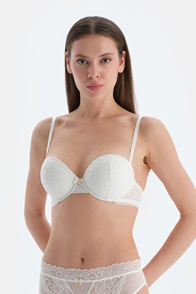 Dagi Σουτιέν με λευκή λεπτομέρεια αξεσουάρ με δαντέλα με πλήρη επένδυση