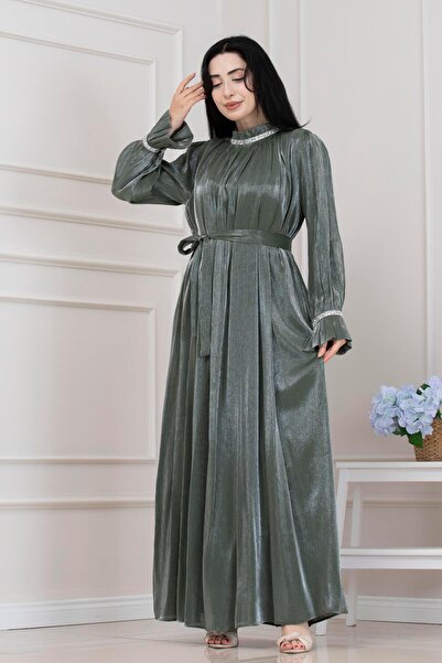 Sevitli Βραδινό φόρεμα με ασημί πέτρα-ΜΕΝΤΑ ΠΡΑΣΙΝΟ