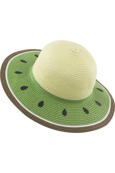 Generic Mikeng Tek Girls' Straw Sun Hat - Watermelon Design, Wide Flexible Brim, UPF50+, Green (51-54 cm)