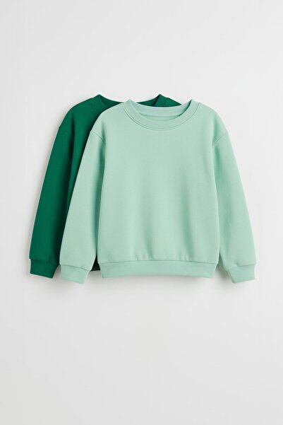 Perendi Unisex Kids 2-Piece Basic Crew Neck Sweatshirt Set – Mint & Green