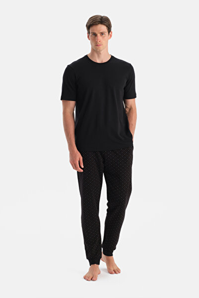 Dagi Black Microprint Patterned Interlock Trousers