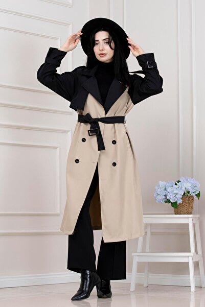 Sevitli Καμπαρντίνα με λεπτομέρεια Cepken δύο χρωμάτων-Μπεζ