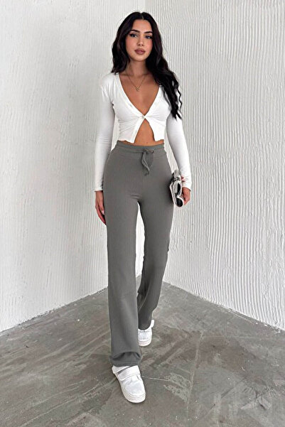 Swana Kadın Modal Kumas Fitilli Sardonlu Kıslık Pantolon- Haki