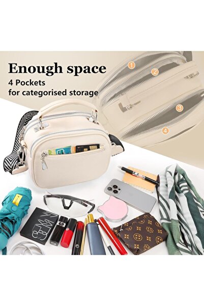 OSIRION Faux-Leather Small Crossbody Shoulder Bag with 2 Removable Straps, Cream white