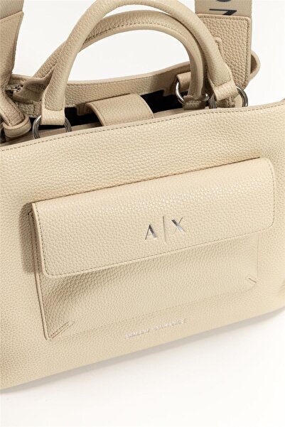 Armani Exchange Women's Ecru Shoulder Bag with Extra Zipper and Snap Pocket Compartment and Detachable Shoulder Strap Xw001545 Af