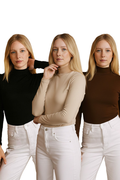 RDK Giyim Women's Long Sleeve Turtleneck Bodysuit 3-Piece Set –