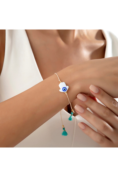 Pinart Orange Nazar Beaded Hand of Fatima Rope Bracelet Pnrtb001453