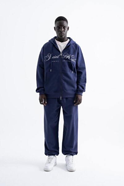 Machinist Ανδρικό φούτερ Social Mode με τύπωμα με φερμουάρ με κουκούλα Midnight Blue