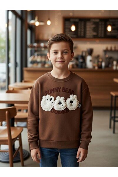 Zekids Момчешка плюшена блуза с бродерия на мече