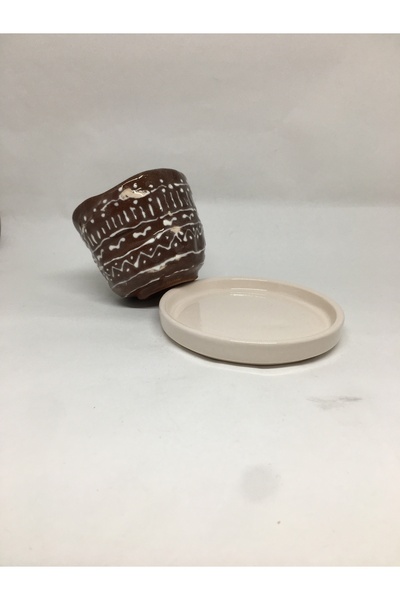 seramikanaz Brown Natural Patterned Handmade Ceramic Coffee Cup