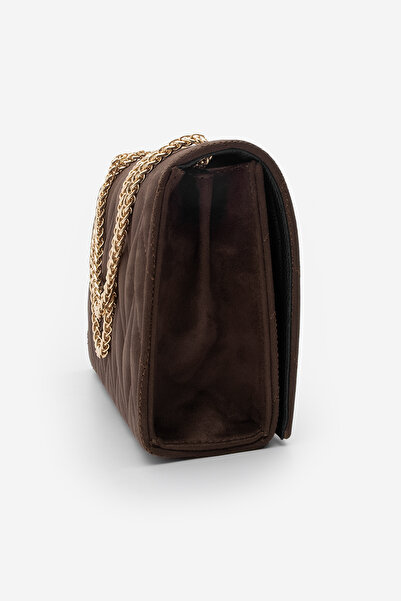 Marjin Γυναικεία τσάντα ώμου σε χρυσό χρώμα με χρυσή αλυσίδα Delbin καφέ σουέντ