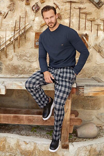 Aydoğan Ανδρικό Σετ Πιτζάμες Ζακάρ Μακρυμάνικο 3380 Navy Blue04