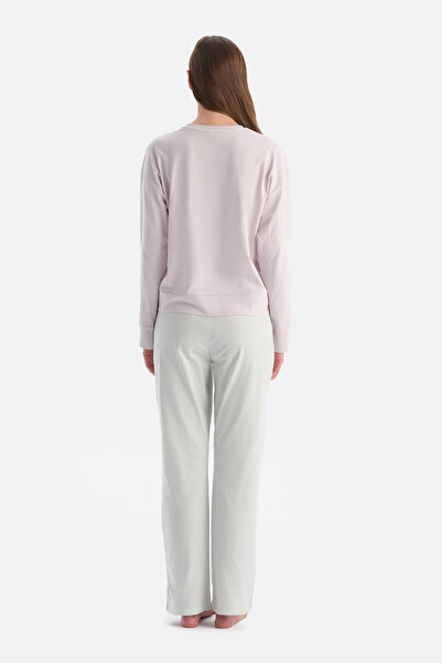 Dagi Light Lilac Printed Long Sleeve T-Shirt Pants Set