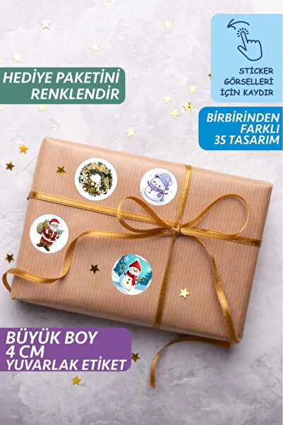 CANVELA 35 Adet Yılbaşı Temalı Noel Baba Kardan Adam Sticker Etiket