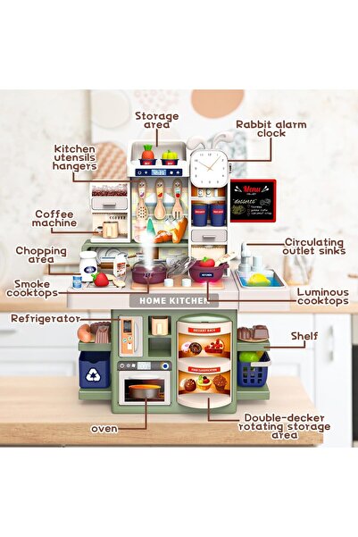 deAO Children's Kitchen Play Set with Light, Steam & Accessories