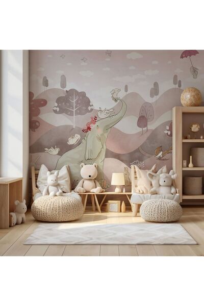 dekoartizan Ormanda Sevimli Hayvanlar Duvar Kağıdı. Çocuk Odası Duvar Kağıdı