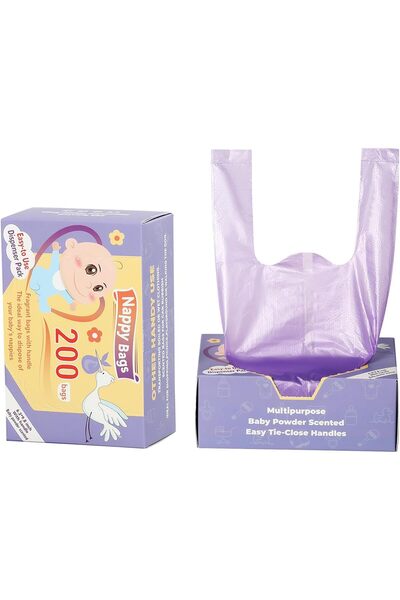 Generic Disposable Scented Leakproof Diaper Bags with Handles, Baby Powder Scent, 200 pcs
