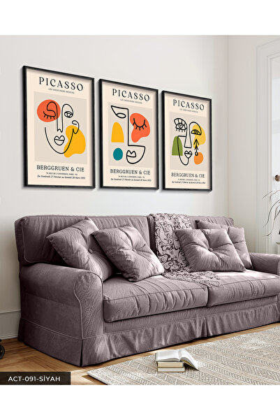 Evinemoda Picasso Berggruen & Cie 3-dijelna crna slika u drvenom okviru