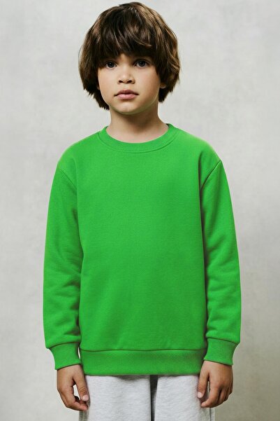 Perendi Unisex Kids 2-Piece Basic Crew Neck Sweatshirt Set – Yellow & Pistachio Green