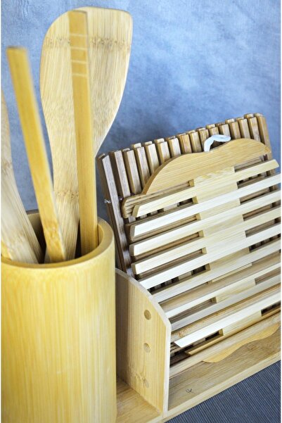 Bayev Bambu 9 Piece Ladle and Spoon Set with Stand 700626 - Wooden Spoon and Ladle Set