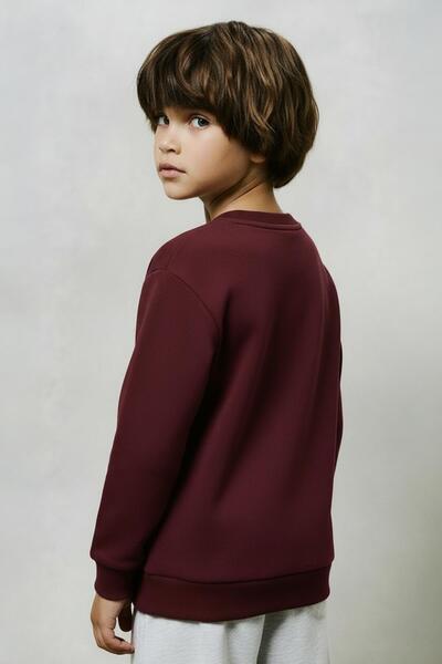 Perendi Unisex Kids 2-Piece Basic Crew Neck Sweatshirt Set – Burgundy & Brick