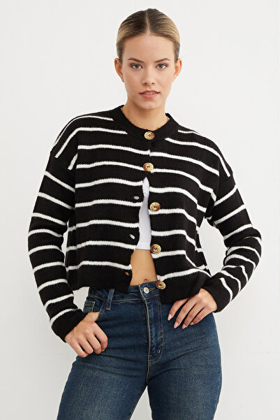 Fulla Moda Striped Buttoned Knitwear Cardigan